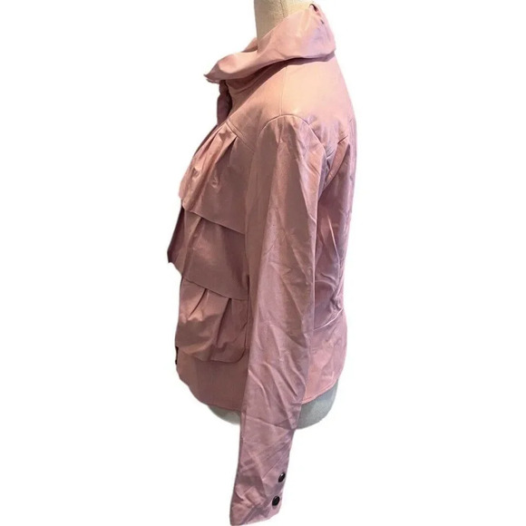 Tribal Faux Leather Jacket Blazer Ruffles Full Zip Front Womens Pink Size 6 - Picture 3 of 10